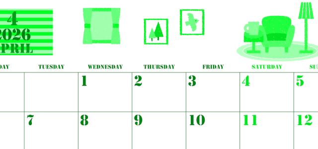 2026年4月横型月曜始まり 新生活イラストのかわいいA4無料グリーンのカレンダー(2026-00910401)