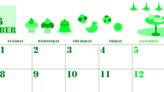 2026年9月横型月曜始まり 食欲の秋イラストのかわいいA4無料グリーンのカレンダー(2026-00910901)