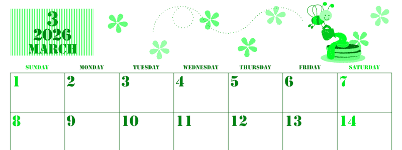 2026年3月横型日曜始まり パンケーキイラストのかわいいA4無料グリーンのカレンダー(2026-00910300)