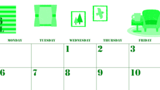 2026年4月横型日曜始まり 新生活イラストのかわいいA4無料グリーンのカレンダー(2026-00910400)