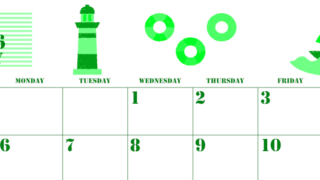 2026年7月横型日曜始まり マリンなイラストのかわいいA4無料グリーンのカレンダー(2026-00910700)