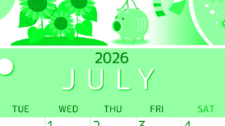 2026年7月縦型月曜始まり 蚊取り線香イラストのかわいいA4無料グリーンのカレンダー(2026-00930711)