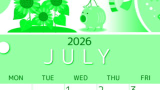 2026年7月縦型日曜始まり 蚊取り線香イラストのかわいいA4無料グリーンのカレンダー(2026-00930710)
