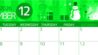 2026年12月横型月曜始まり 雪だるまイラストのかわいいA4無料グリーンのカレンダー(2026-00931201)