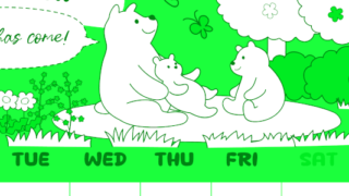 2026年3月縦型月曜始まり ポップかわいい白熊イラストのA4無料グリーンのカレンダー(2026-00940311)