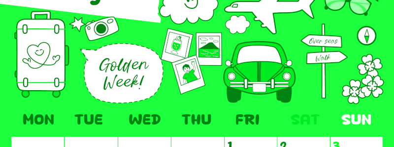 2026年5月縦型月曜始まり GWイラストのかわいいA4無料グリーンのカレンダー(2026-00940511)