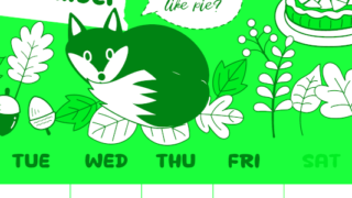 2026年11月縦型月曜始まり アップルパイのイラストがかわいいA4無料グリーンのカレンダー(2026-00941111)