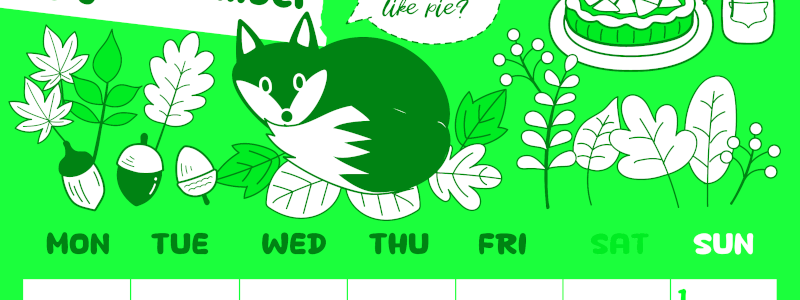 2026年11月縦型月曜始まり アップルパイのイラストがかわいいA4無料グリーンのカレンダー(2026-00941111)