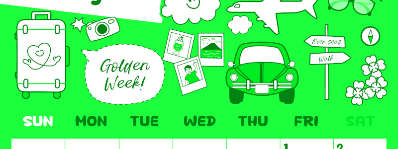 2026年5月縦型日曜始まり GWイラストのかわいいA4無料グリーンのカレンダー(2026-00940510)