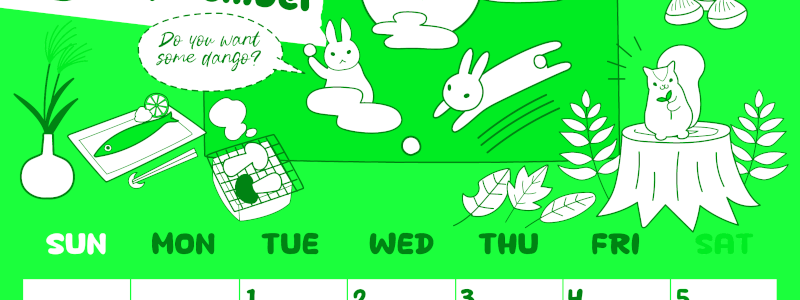 2026年9月縦型日曜始まり 森の動物イラストがかわいいA4無料グリーンのカレンダー(2026-00940910)