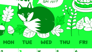 2026年11月縦型日曜始まり アップルパイのイラストがかわいいA4無料グリーンのカレンダー(2026-00941110)