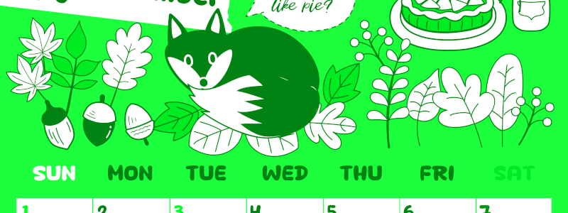 2026年11月縦型日曜始まり アップルパイのイラストがかわいいA4無料グリーンのカレンダー(2026-00941110)