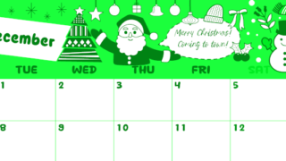 2026年12月横型月曜始まり サンタのイラストがかわいいA4無料グリーンのカレンダー(2026-00941201)