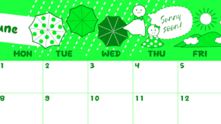 2026年6月横型日曜始まり 季節イラストのかわいいA4無料グリーンのカレンダー(2026-00940600)