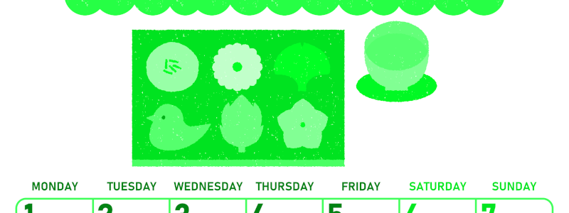 2026年6月縦型月曜始まり 和菓子イラストのかわいいA4無料グリーンのカレンダー(2026-00950611)