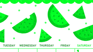 2026年8月縦型月曜始まり 季節の果物イラストのかわいいA4無料グリーンのカレンダー(2026-00950811)