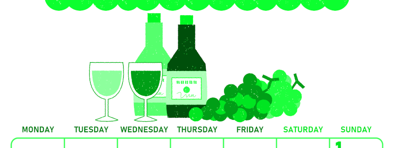 2026年11月縦型月曜始まり ぶどうイラストのかわいいA4無料グリーンのカレンダー(2026-00951111)