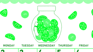 2026年3月縦型日曜始まり 果物イラストのかわいいA4無料グリーンのカレンダー(2026-00950310)