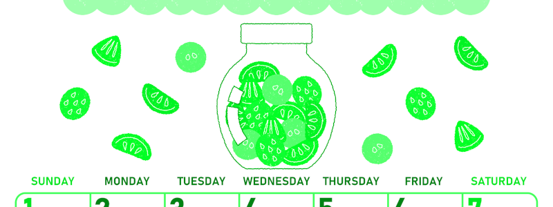 2026年3月縦型日曜始まり 果物イラストのかわいいA4無料グリーンのカレンダー(2026-00950310)