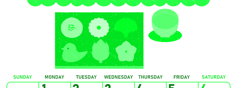 2026年6月縦型日曜始まり 和菓子イラストのかわいいA4無料グリーンのカレンダー(2026-00950610)