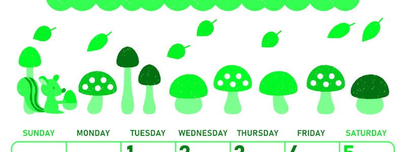 2026年9月縦型日曜始まり 秋の季節イラストがかわいいA4無料グリーンのカレンダー(2026-00950910)