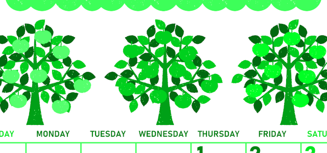 2026年10月縦型日曜始まり リンゴの木イラストのかわいいA4無料グリーンのカレンダー(2026-00951010)