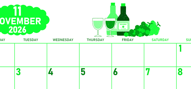 2026年11月横型月曜始まり ぶどうイラストのかわいいA4無料グリーンのカレンダー(2026-00951101)