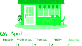 2026年4月縦型月曜始まり 新生活イラストのおしゃれA4無料グリーンのカレンダー(2026-00960411)