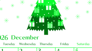 2026年12月縦型月曜始まり クリスマスツリーイラストのおしゃれA4無料グリーンのカレンダー(2026-00961211)