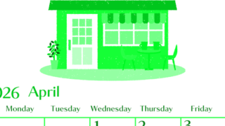 2026年4月縦型日曜始まり 新生活イラストのおしゃれA4無料グリーンのカレンダー(2026-00960410)