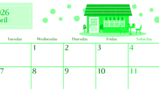 2026年4月横型月曜始まり 新生活イラストのおしゃれA4無料グリーンのカレンダー(2026-00960401)