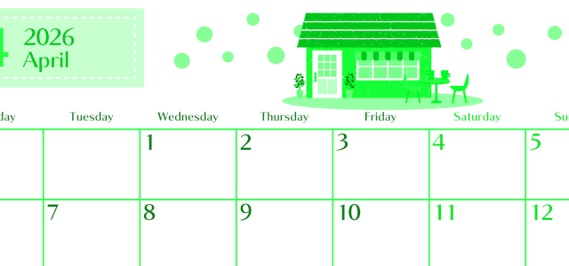 2026年4月横型月曜始まり 新生活イラストのおしゃれA4無料グリーンのカレンダー(2026-00960401)
