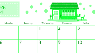 2026年4月横型日曜始まり 新生活イラストのおしゃれA4無料グリーンのカレンダー(2026-00960400)