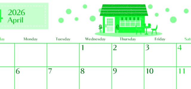 2026年4月横型日曜始まり 新生活イラストのおしゃれA4無料グリーンのカレンダー(2026-00960400)