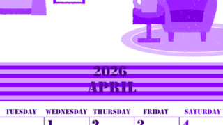 2026年4月縦型月曜始まり 新生活イラストのかわいいA4無料パープルのカレンダー(2026-00970411)