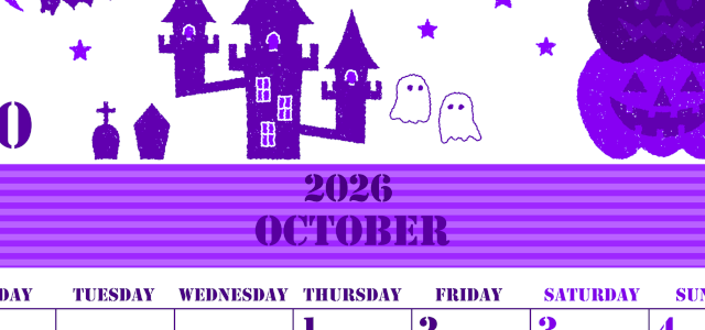 2026年10月縦型月曜始まり ハロウィンイラストがかわいいA4無料パープルのカレンダー(2026-00971011)