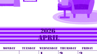 2026年4月縦型日曜始まり 新生活イラストのかわいいA4無料パープルのカレンダー(2026-00970410)