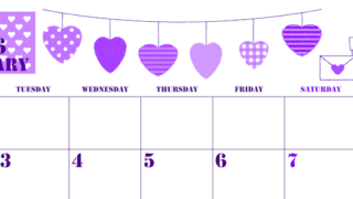 2026年2月横型月曜始まり ラブレターイラストのかわいいA4無料パープルのカレンダー(2026-00970201)