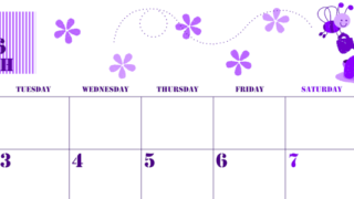 2026年3月横型月曜始まり パンケーキイラストのかわいいA4無料パープルのカレンダー(2026-00970301)