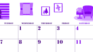 2026年4月横型月曜始まり 新生活イラストのかわいいA4無料パープルのカレンダー(2026-00970401)