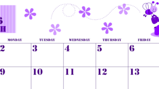 2026年3月横型日曜始まり パンケーキイラストのかわいいA4無料パープルのカレンダー(2026-00970300)