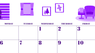 2026年4月横型日曜始まり 新生活イラストのかわいいA4無料パープルのカレンダー(2026-00970400)