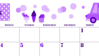 2026年5月横型日曜始まり アイスクリームのイラストがかわいいA4無料パープルのカレンダー(2026-00970500)