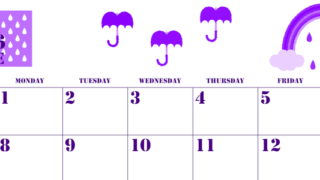 2026年6月横型日曜始まり 虹イラストのかわいいA4無料パープルのカレンダー(2026-00970600)