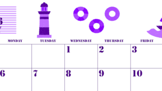 2026年7月横型日曜始まり マリンなイラストのかわいいA4無料パープルのカレンダー(2026-00970700)