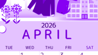 2026年4月縦型月曜始まり 入学式イラストのかわいいA4無料パープルのカレンダー(2026-00990411)