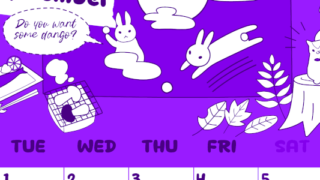 2026年9月縦型月曜始まり 森の動物イラストがかわいいA4無料パープルのカレンダー(2026-01000911)