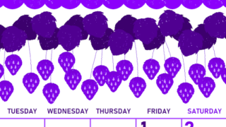 2026年5月縦型月曜始まり いちごイラストのかわいいA4無料パープルのカレンダー(2026-01010511)