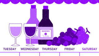 2026年11月縦型月曜始まり ぶどうイラストのかわいいA4無料パープルのカレンダー(2026-01011111)