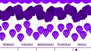 2026年5月縦型日曜始まり いちごイラストのかわいいA4無料パープルのカレンダー(2026-01010510)